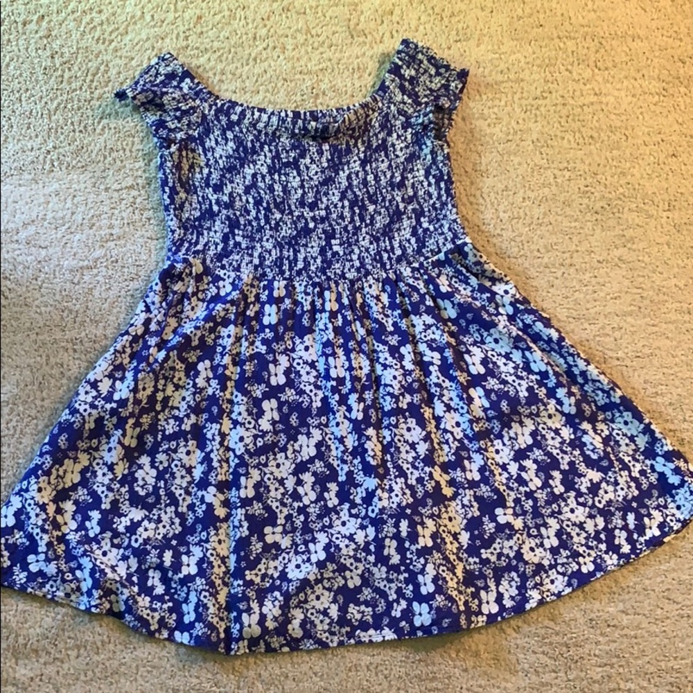 Blue and white off the shoulder flower dress